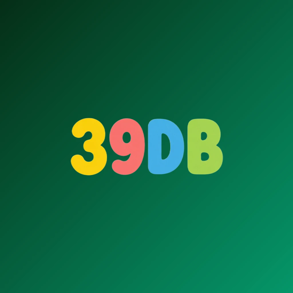 39DB playful entertainment logo with bright colors and rounded typography in a joyful modern style, horizontal rectangular wordmark on transparent background